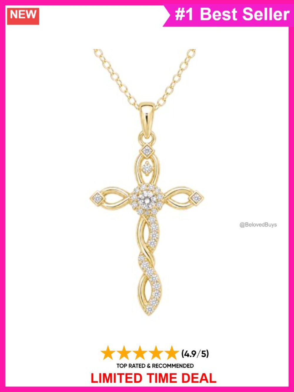 14K Gold Plated Celtic Knot Cross Pendant Necklace 18-20 in Women Religious Gift